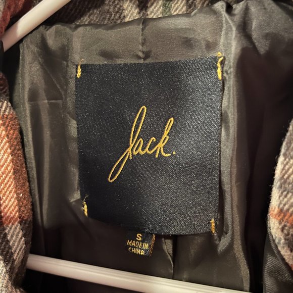 Jack BB Dakota coat jacket rust brown plaid hooded olive green womens S - Picture 8 of 8